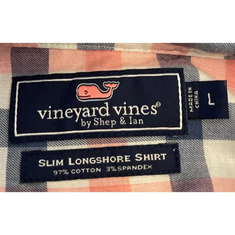 Vineyard Vines‎ Shirt Mens Large Pink Blue Plaid Check Slim Longshore Preppy